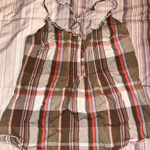 Aeropostale Brown and White Ruffled Camisole Top